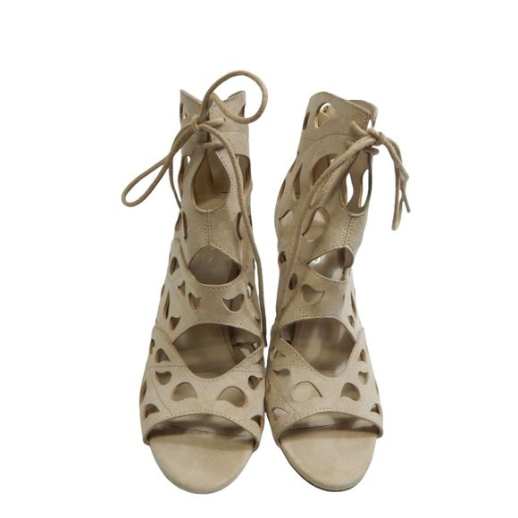 Aldo Womens Beige Suede Opened Toe Tie Up Stiletto Booties Size 8 - Picture 2 of 9